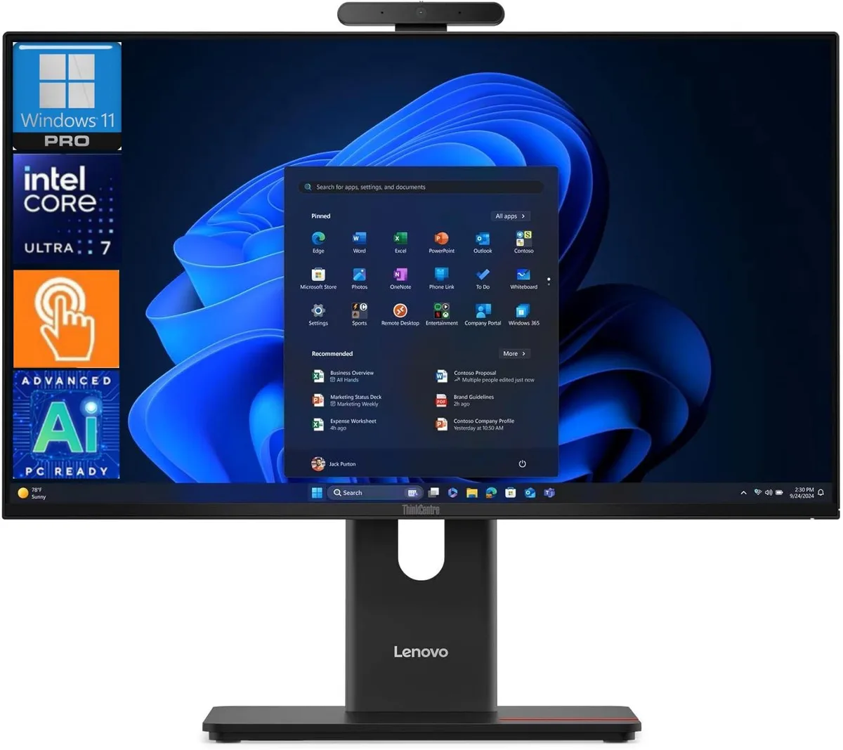 Lenovo Lenovo ThinkCentre M70a Gen 6 All-in-One 23.8" Touch Core Ultra 7 265T 32GB 1TB Windows 11 Pro — photo du produit