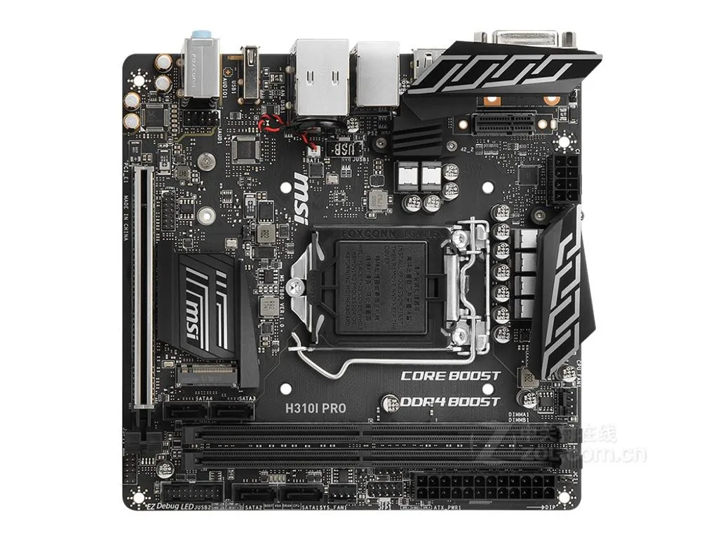 Green Mini-ITX motherboard with black LGA 1151 socket and silver I/O shield