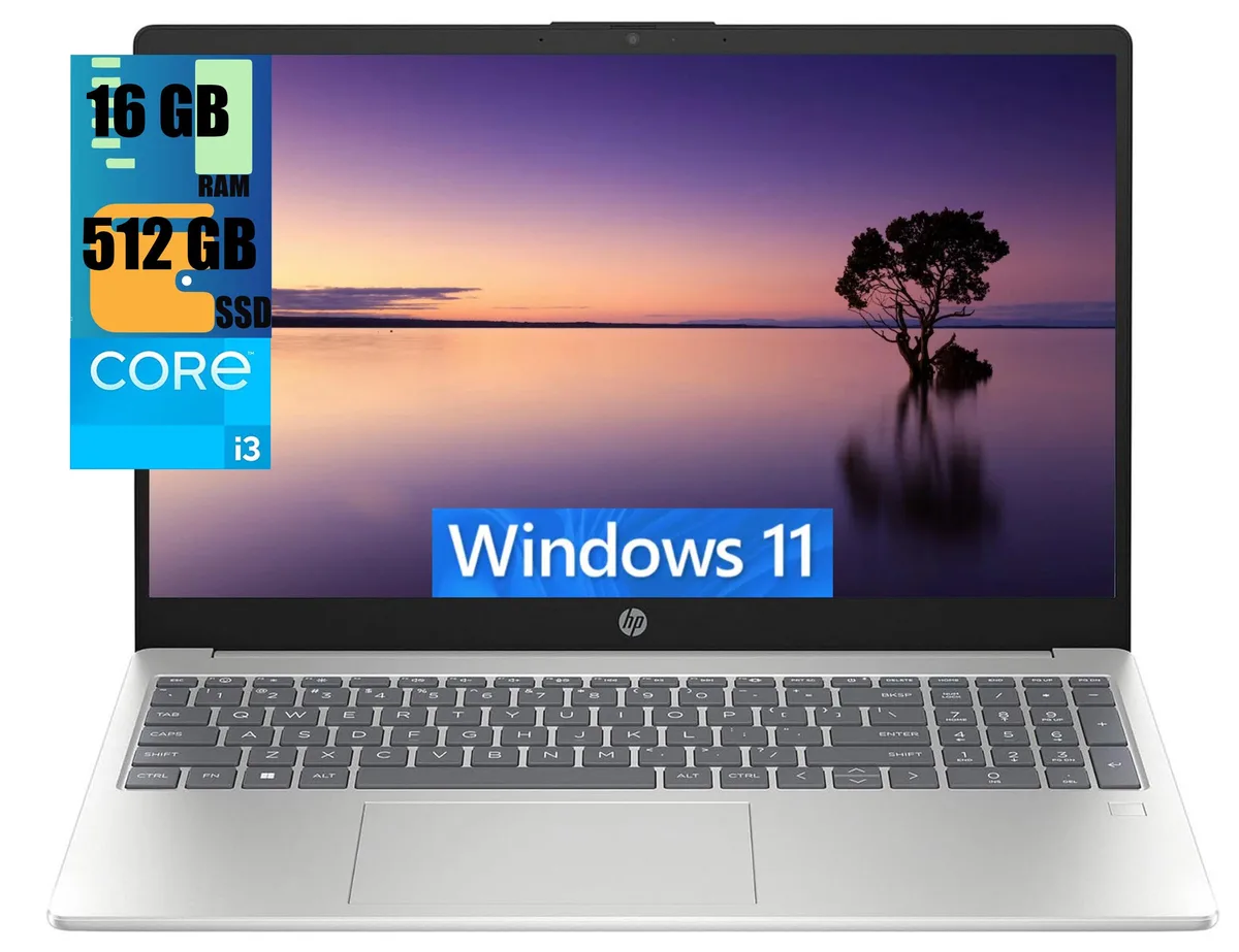 HP HP 15 Laptop i3-N305 8-core 16GB 512GB SSD Wi-Fi 6 Bluetooth 5.3 Fingerprint Silver — photo du produit