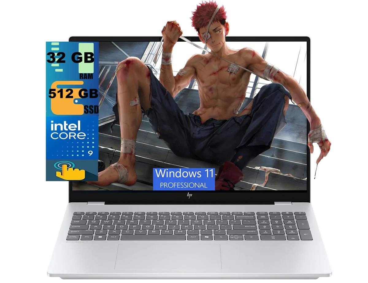 Silver 16.0 inch OLED touchscreen laptop with backlit keyboard, 14.15 by 10 by .9 inches, 4.4 lbs
