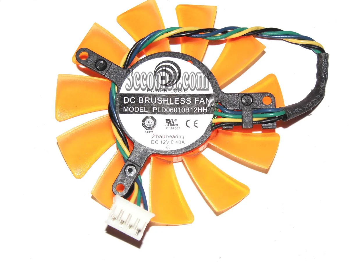 Small frameless orange fan with eleven blades on a compact black frame
