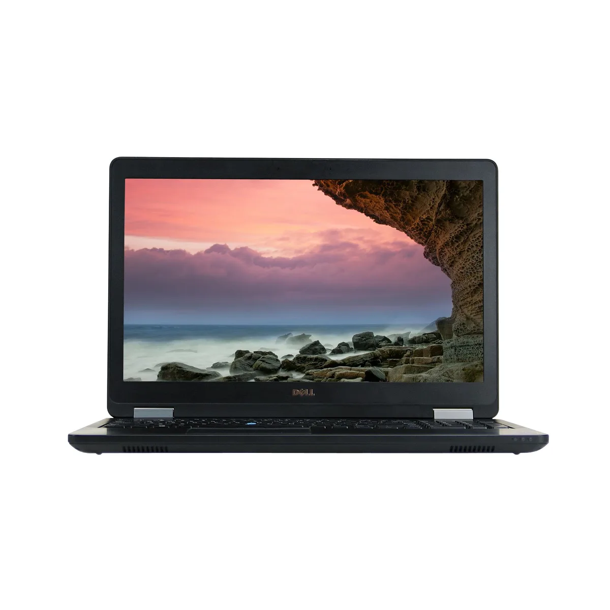 Refurbished Dell E5570 laptop, 15.6 inch matte screen, dark grey chassis with visible wear
