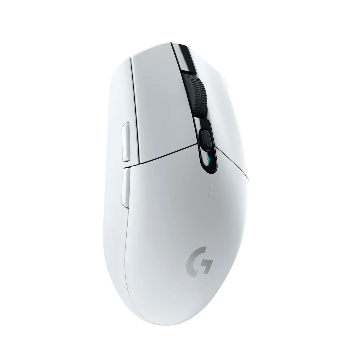 White ambidextrous wireless gaming mouse with six buttons and compact shape