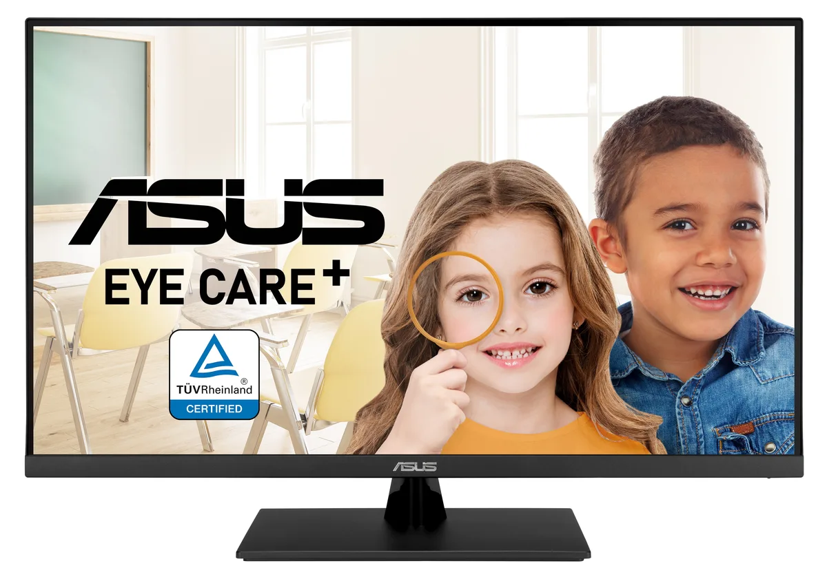 Flat 32 inch 4K VA monitor, non-glare black finish, thin bezels, simple tilt stand