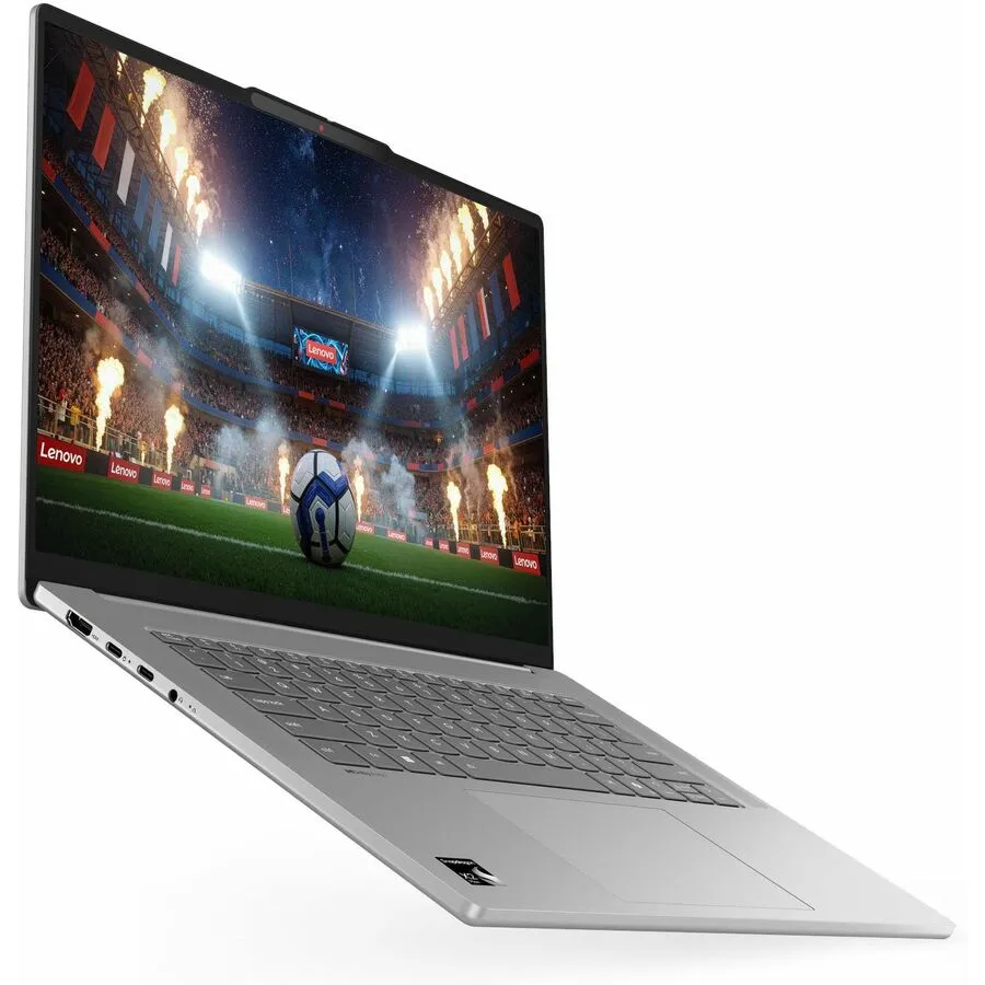 Slim silver-grey laptop, 15.3 inch screen, thin bezels, webcam centred above display