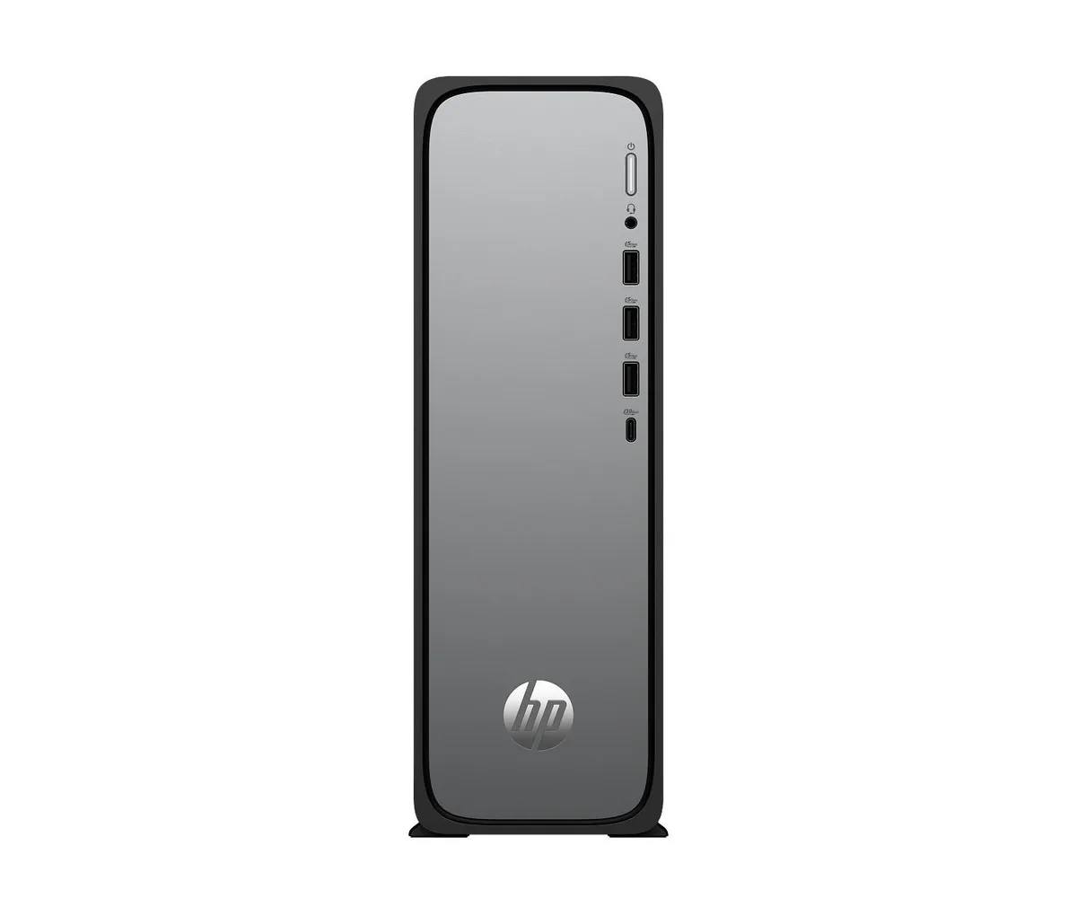 Slim silver and black tower desktop PC