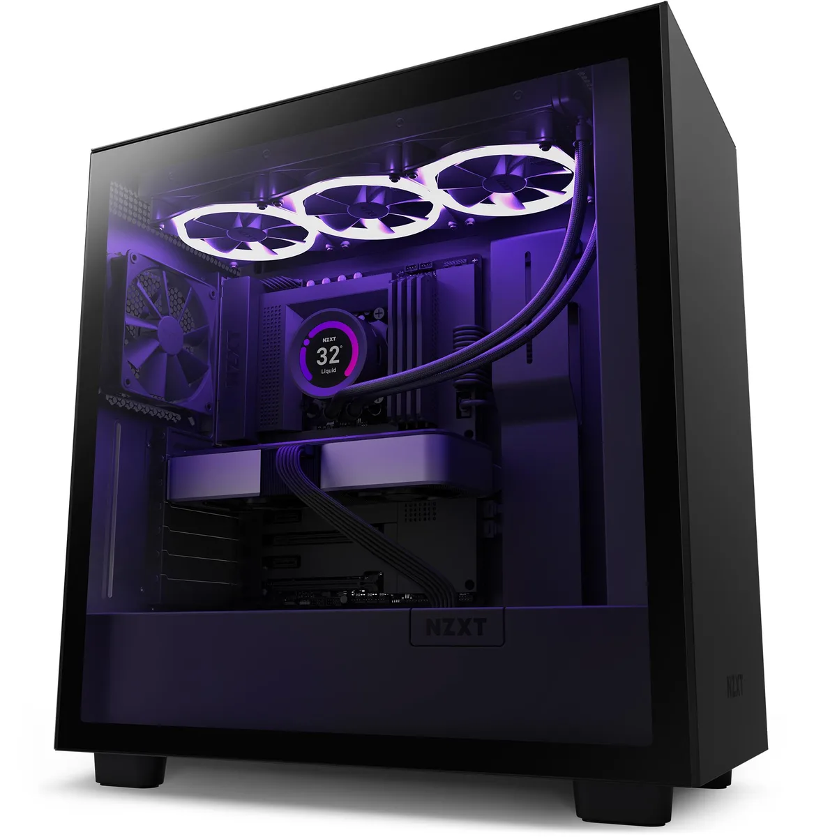 Black NZXT H7 mid-tower ATX case with tempered glass side panel