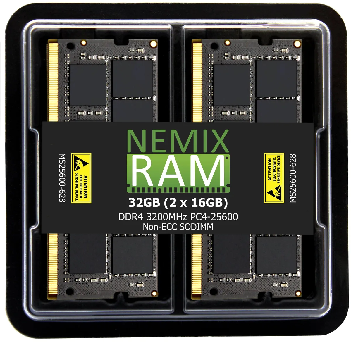 Two green SODIMM modules with black chips and gold contacts