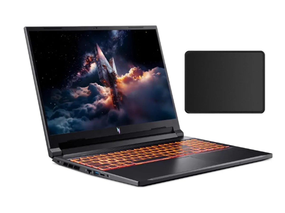 Black 16 inch gaming laptop with backlit keyboard