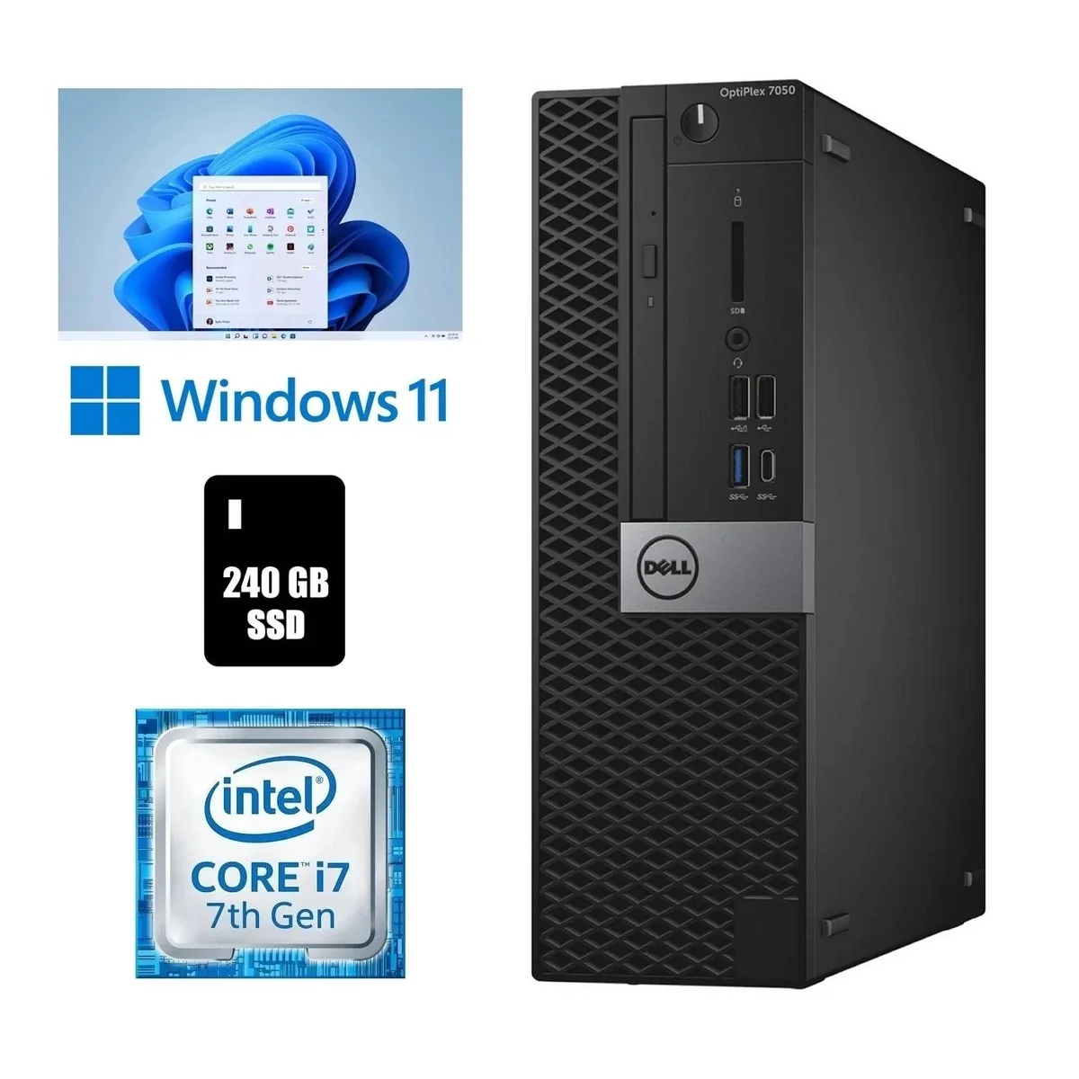 Small black desktop tower with DVD drive and Wi-Fi adapter