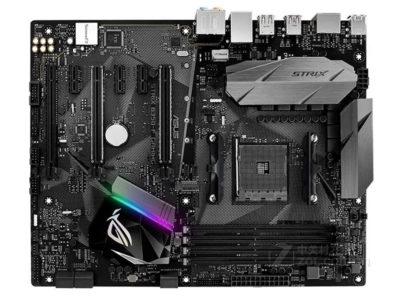 ATX motherboard dark grey black heatsinks silver accents