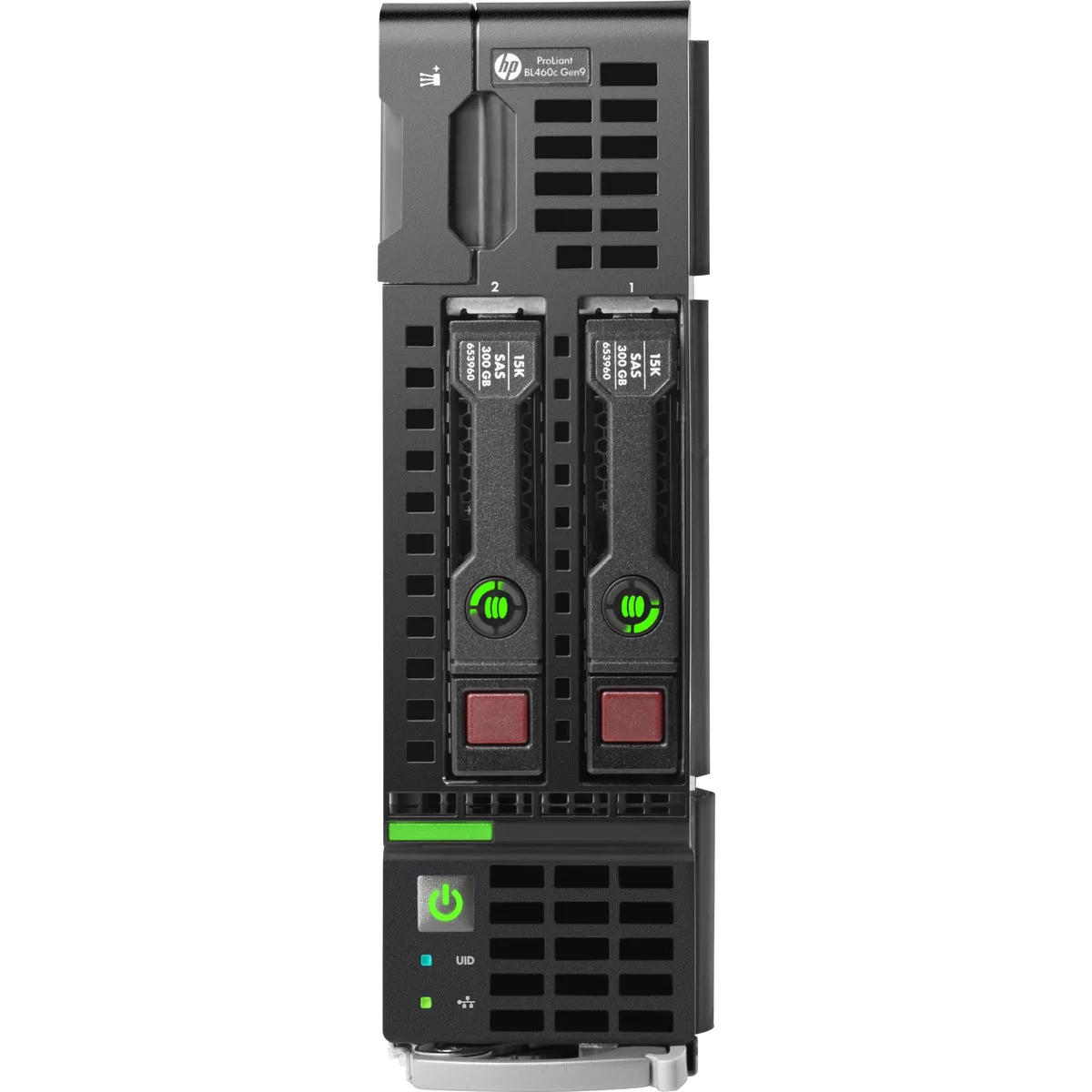Rectangular silver blade server with front handle and connector edge