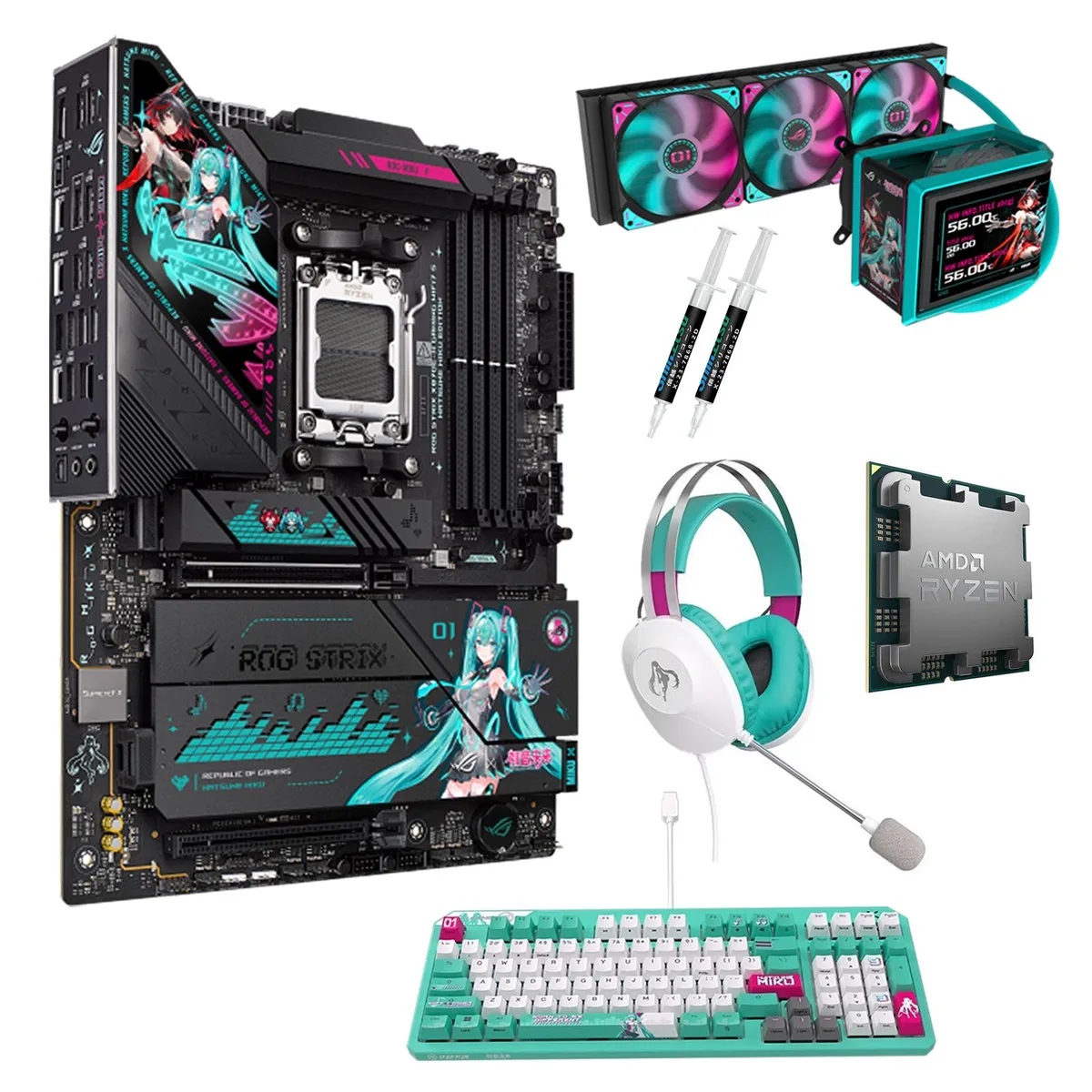 ASUS ASUS ROG STRIX X870E-H S MIKU AMD motherboard combo with Ryzen 7 9700X — photo du produit