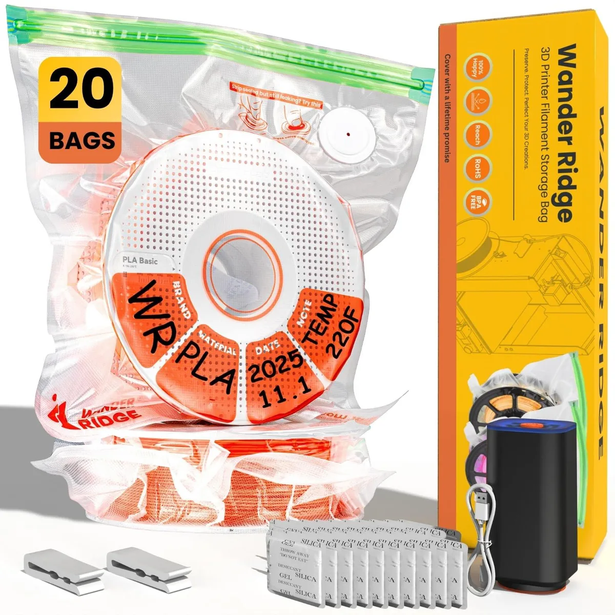  Wander Ridge WR 3D Filament Storage Bags 20 PCS 3D Printers Accessories — foto del prodotto