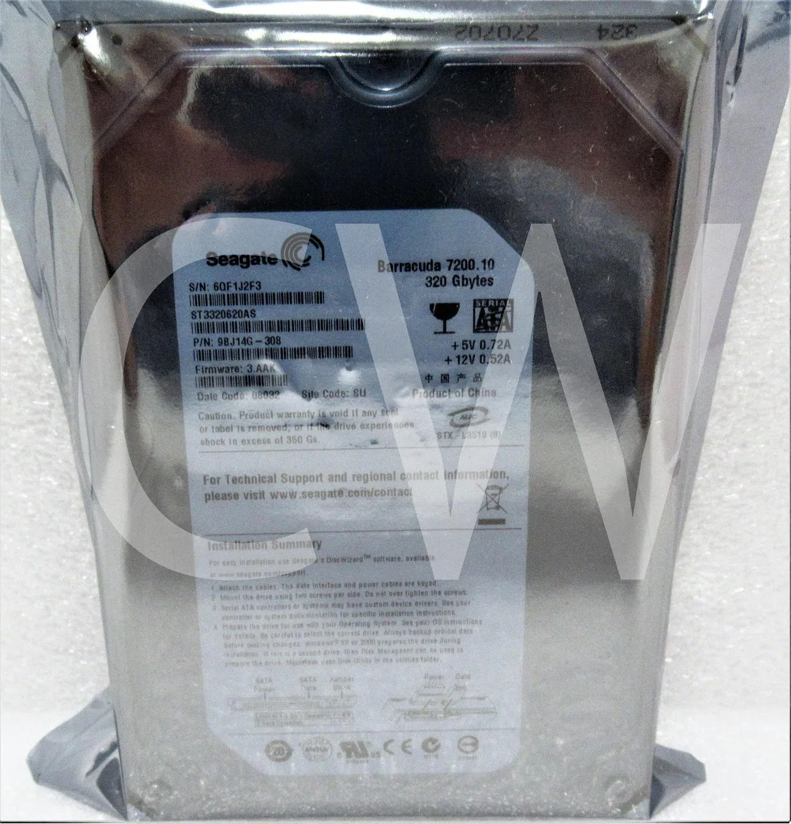 Silver 3.5 inch SATA hard drive bare unit