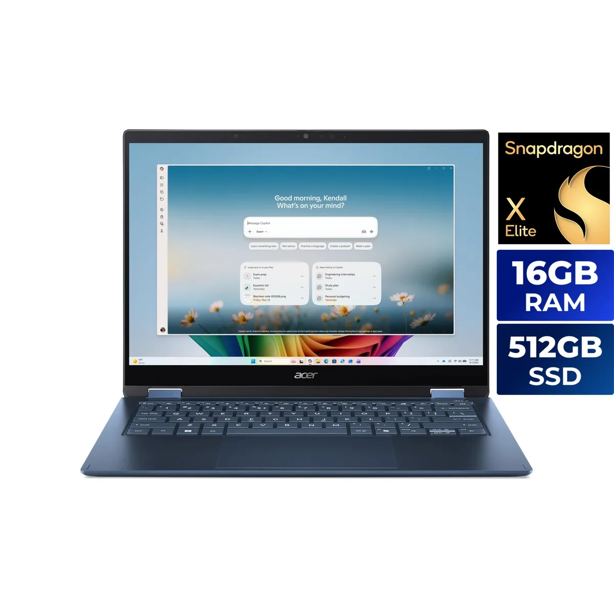 Acer America Acer America NX.W0KAA.002 Swift Spin 14 AI 2-in-1 laptop Snapdragon X2 Elite X2E-78-100 16GB 512GB — photo du produit
