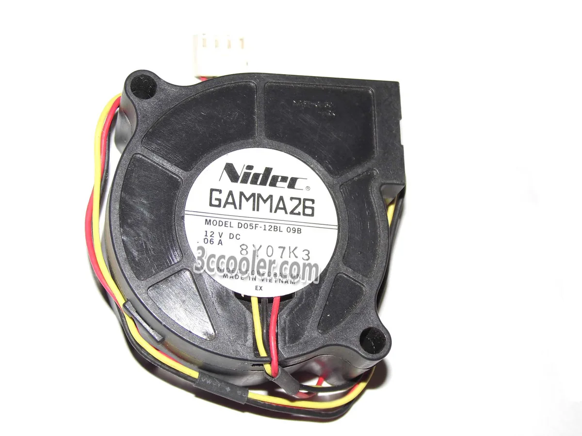 Black 50mm blower fan with three-pin connector
