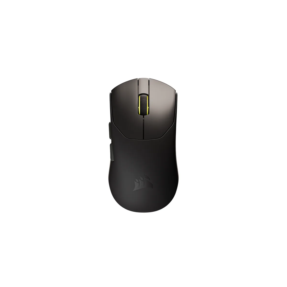 Black ultralight wireless gaming mouse with five buttons and a scroll wheel