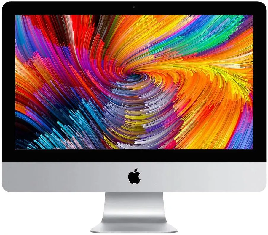 Silver all-in-one desktop with 21.5-inch Retina 4K display on minimal stand