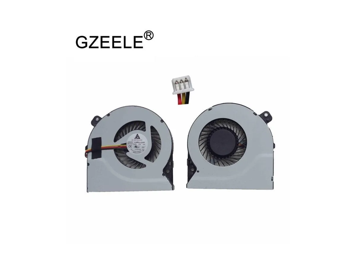 Black laptop CPU cooling fan with copper heat pipes and plastic frame