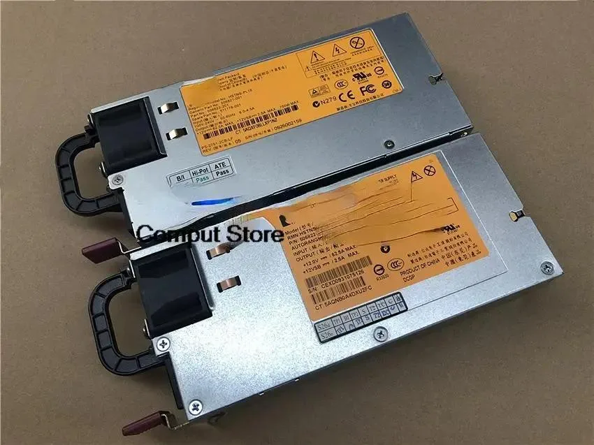Silver rectangular server power supply unit with rear exhaust grille and power socket