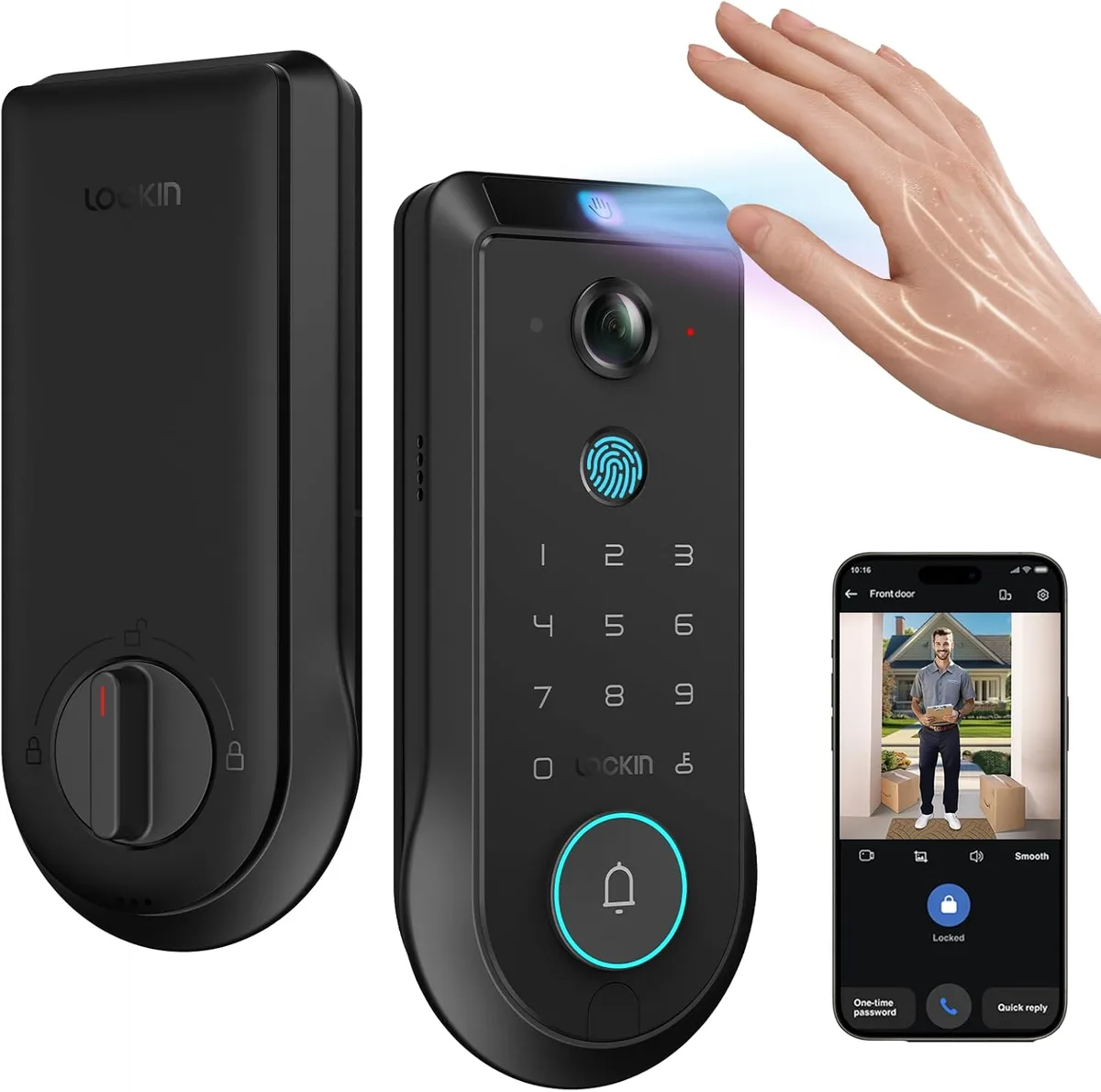 Lockin Lockin Veno Pro Smart Door Lock 2K 180° Camera Palm Vein Fingerprint 32GB Storage — foto del prodotto