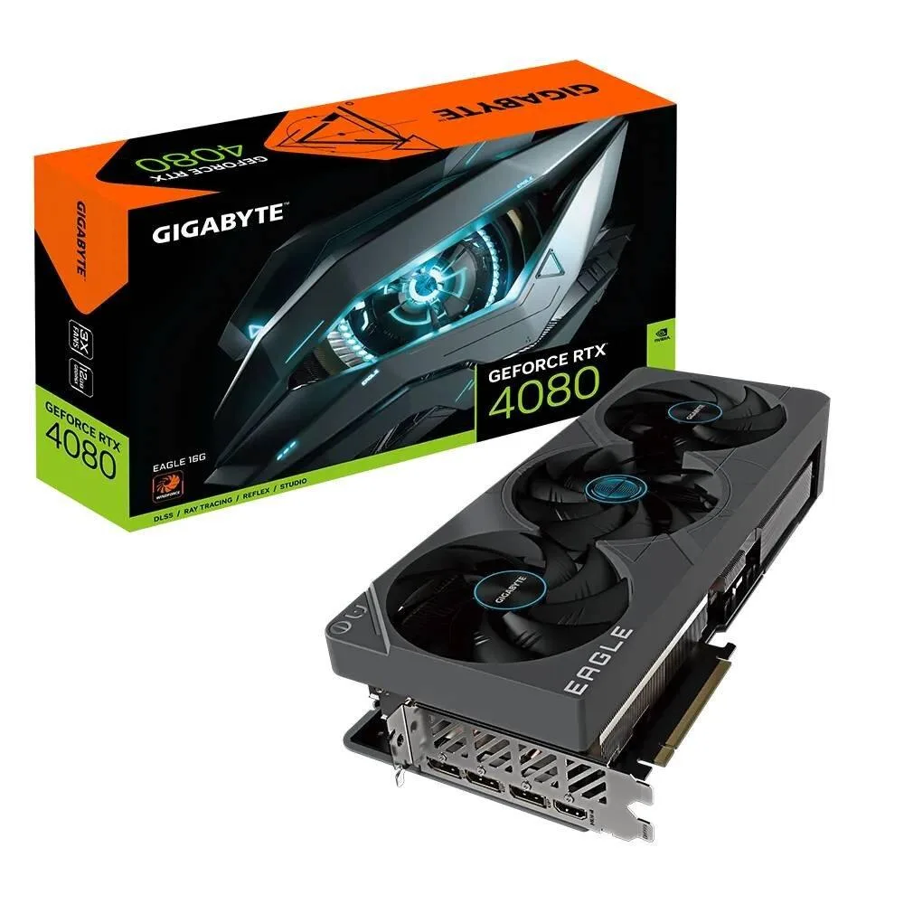 GIGABYTE RTX 4080 EAGLE OC triple-fan graphics card with metal backplate