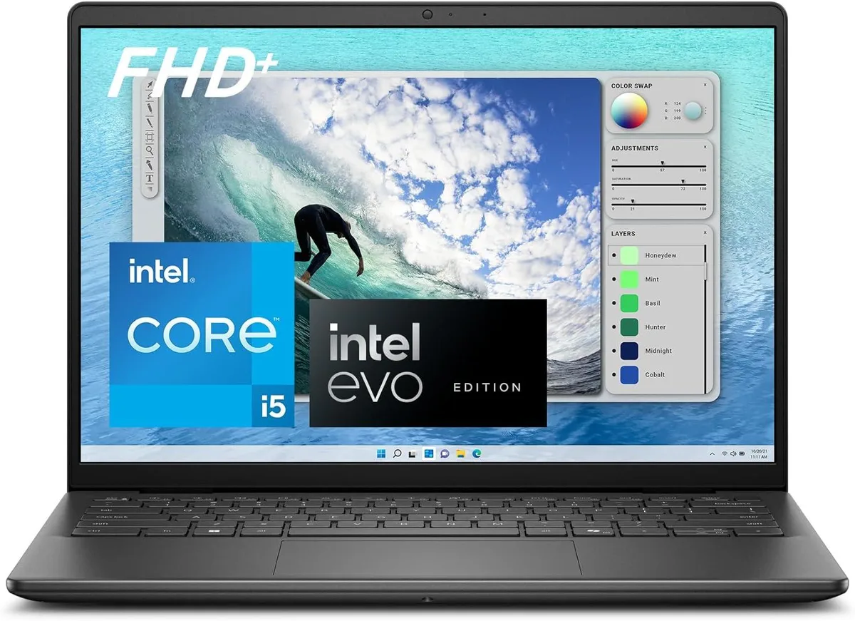 Closed carbon-black 14-inch laptop with 16:10 screen
