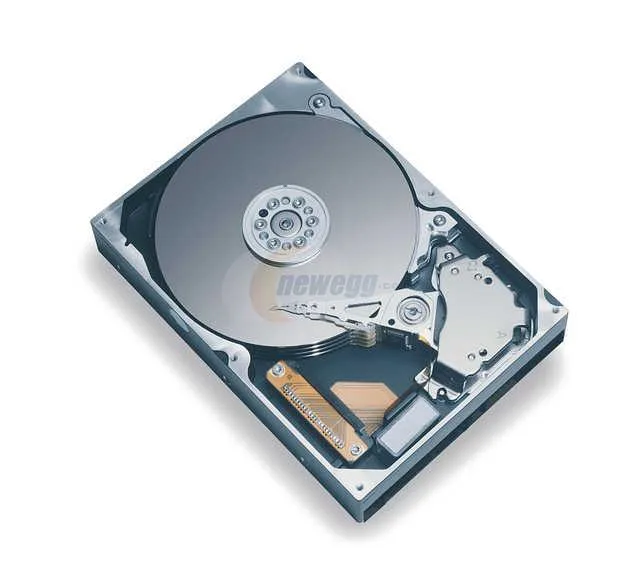 Silver 3.5 inch bare hard drive with exposed circuit board