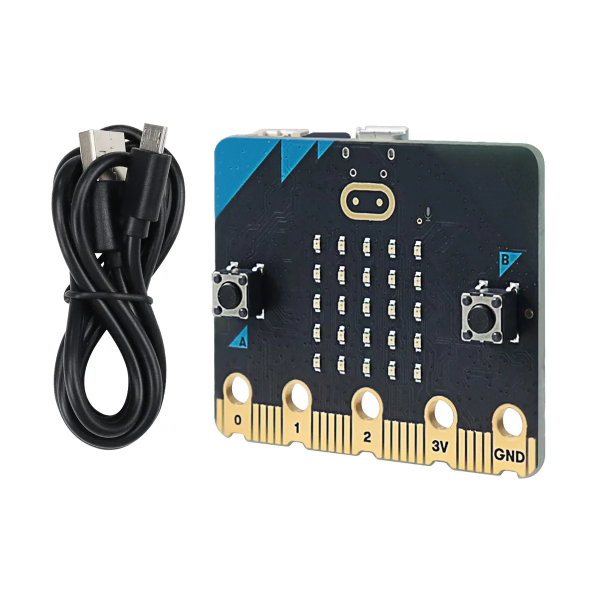 A pocket-sized circuit board with components and a 100cm USB cable