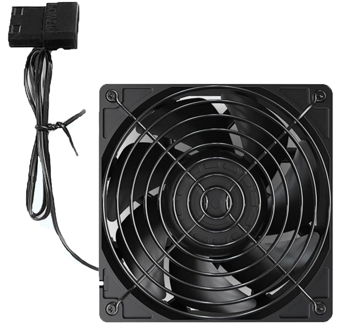 Black 120x38mm case fan with 4-pin connector and dual ball bearing
