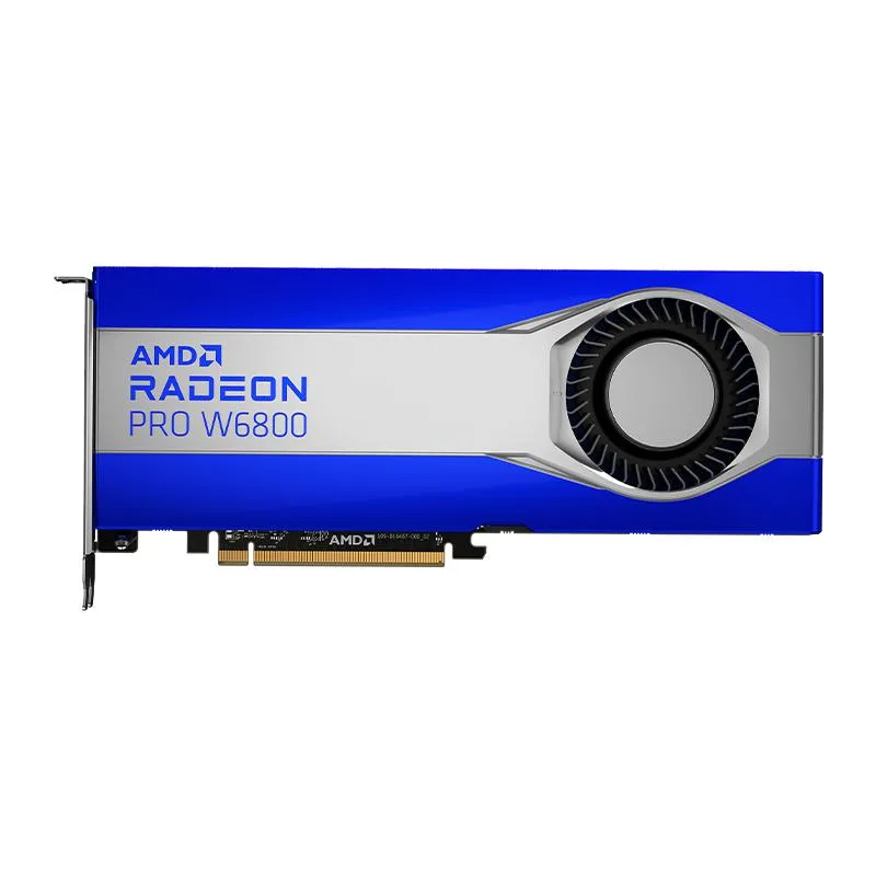 ASUS Radeon Pro W6800 workstation graphics card, silver dual-slot cooler with dual fans