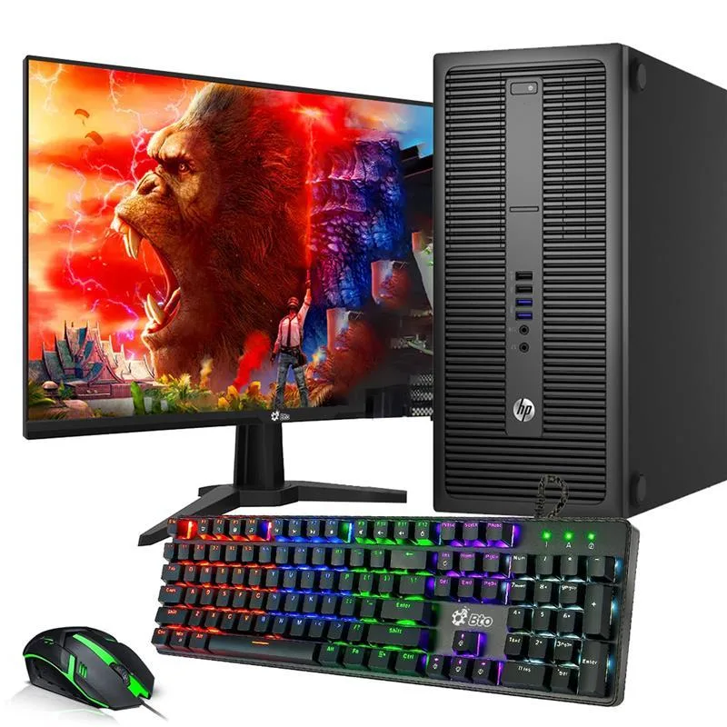 HP 800 G2 tower desktop with 24 inch monitor keyboard and mouse