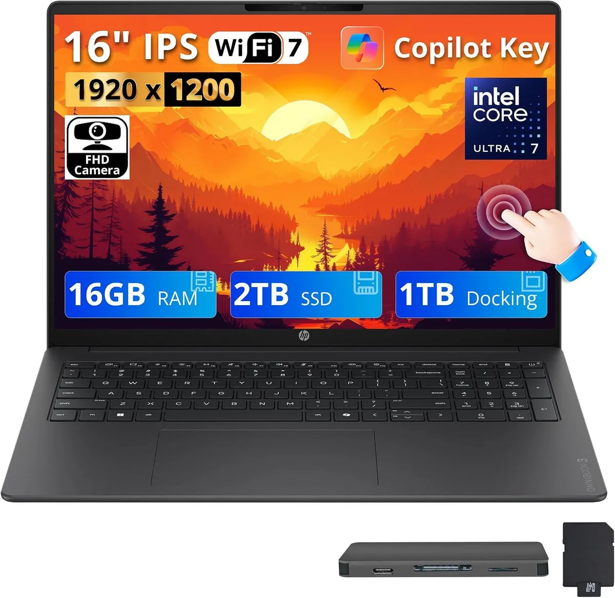 HP HP OmniBook 3 16" WUXGA Touchscreen Business Laptop, Core Ultra 7 255U, 16GB DDR5, 2TB SSD, Mica Silver — fotografija proizvoda