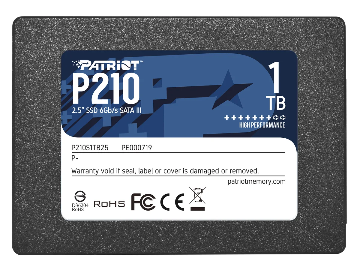 Rectangular 2.5 inch SATA SSD, black metal casing, 7mm thick