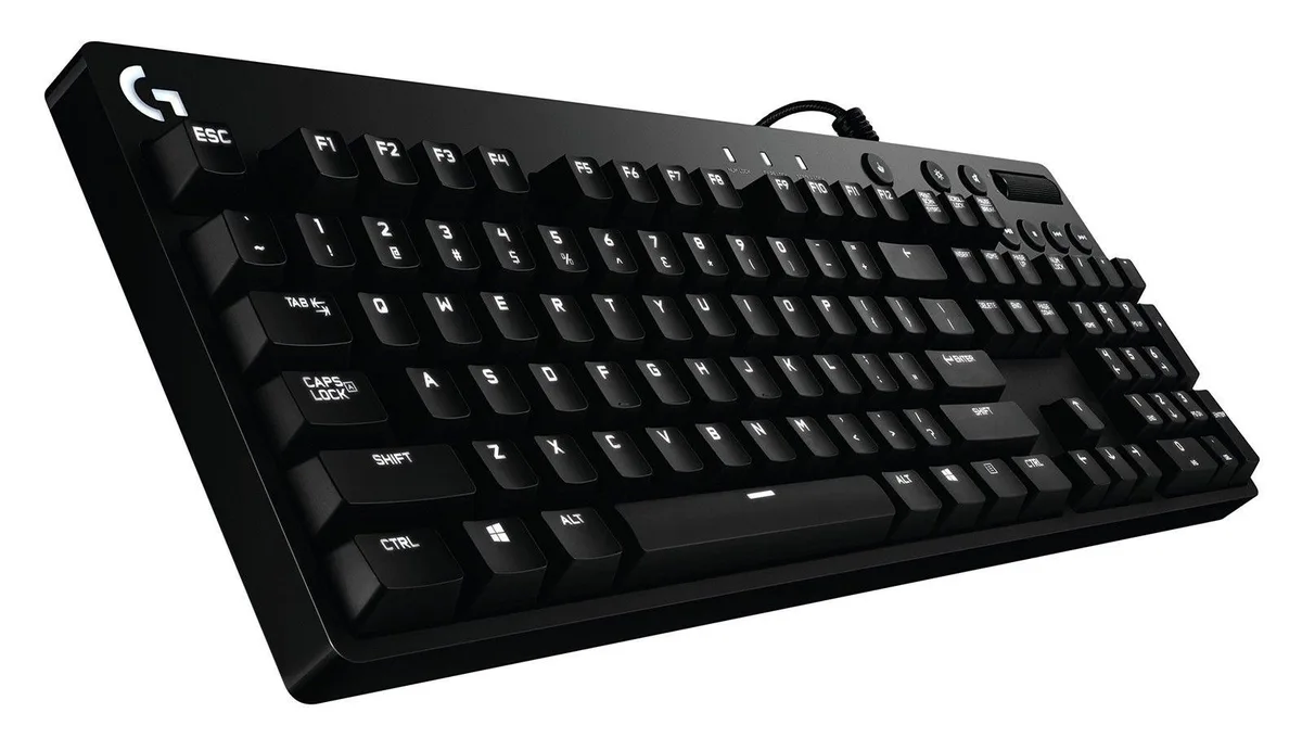 Black full-size mechanical gaming keyboard with white LED backlighting and Cherry MX Red switches