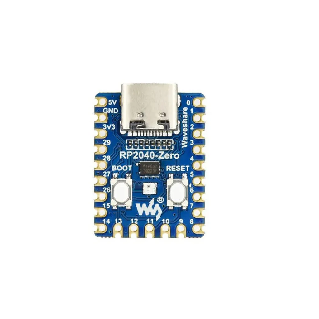 Small green circuit board with USB-C connector and castellated edges
