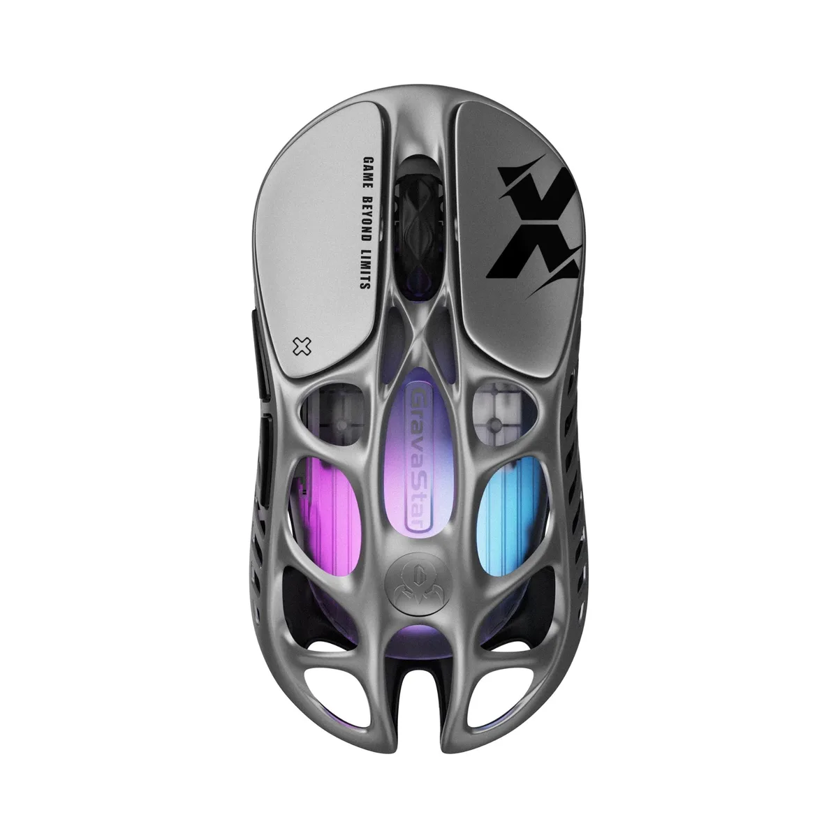 Hollow magnesium alloy gaming mouse in Interstellar Silver finish
