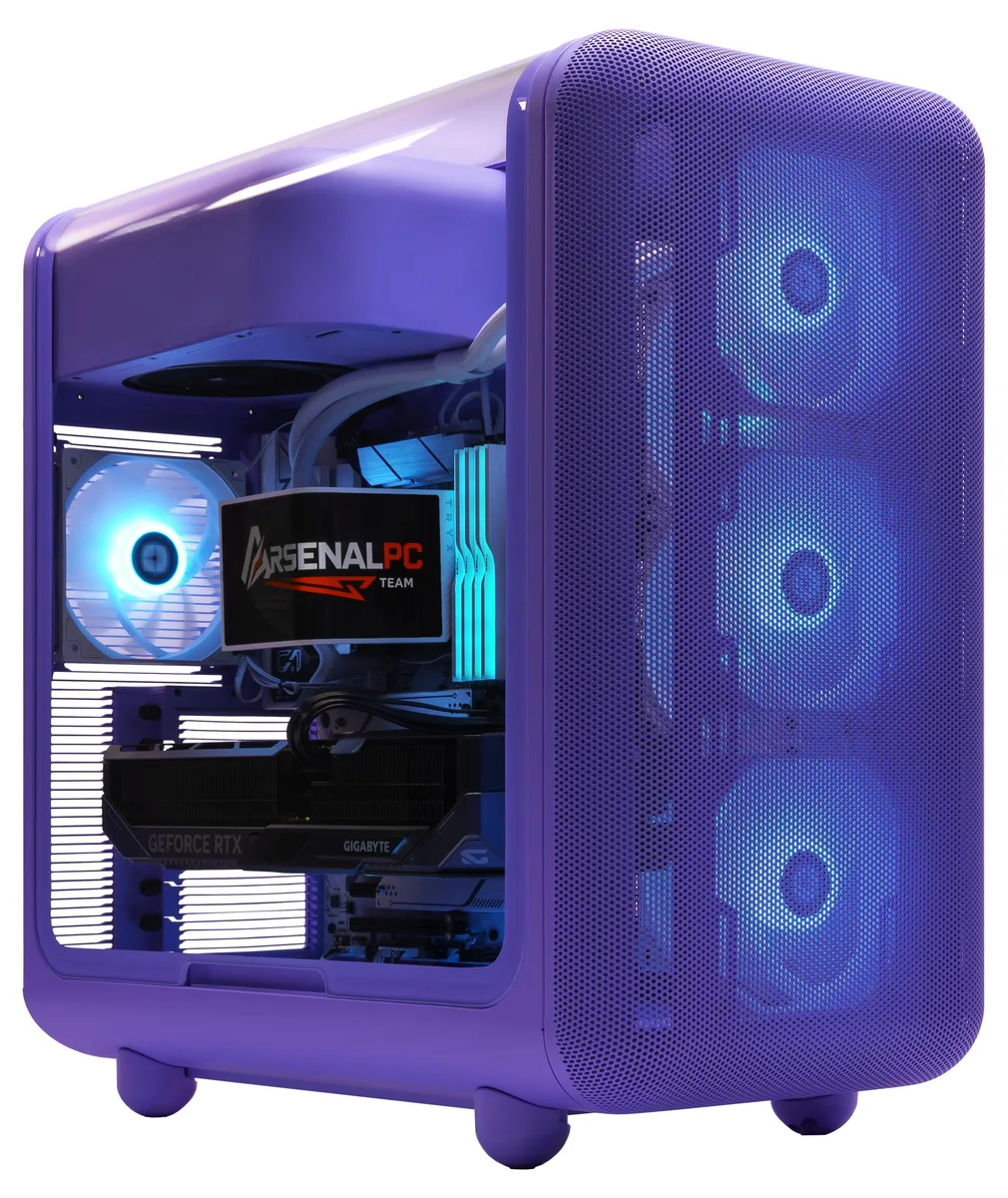 Purple Hyte X50 mid-tower with panoramic LCD cooler and RGB fans