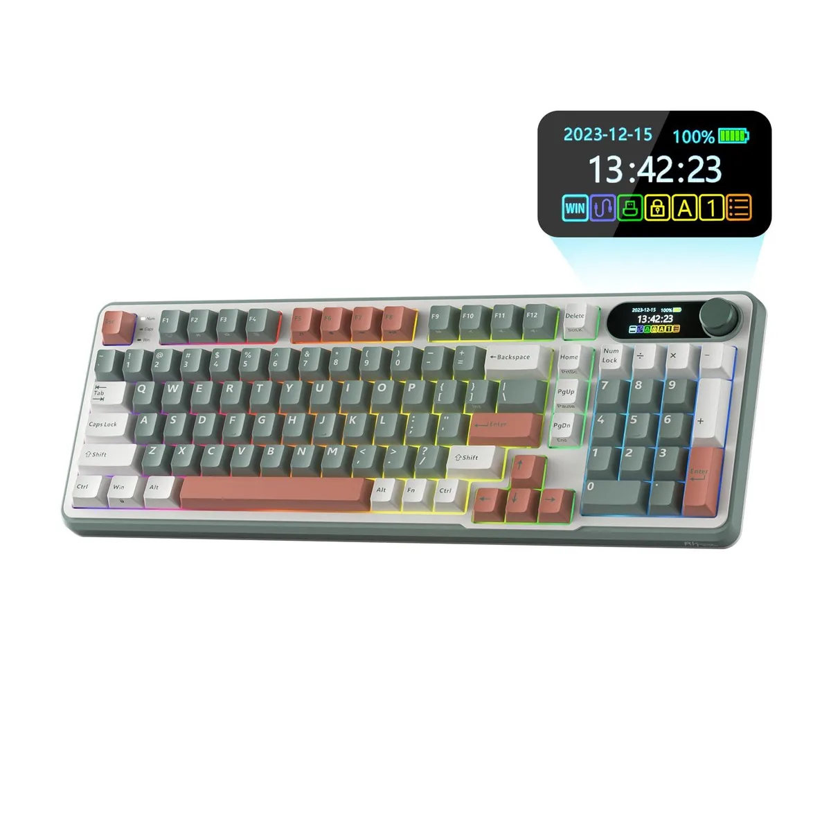 Black 96% gaming keyboard with smart display and rotary knob, 98 tactile keys, foam keycaps