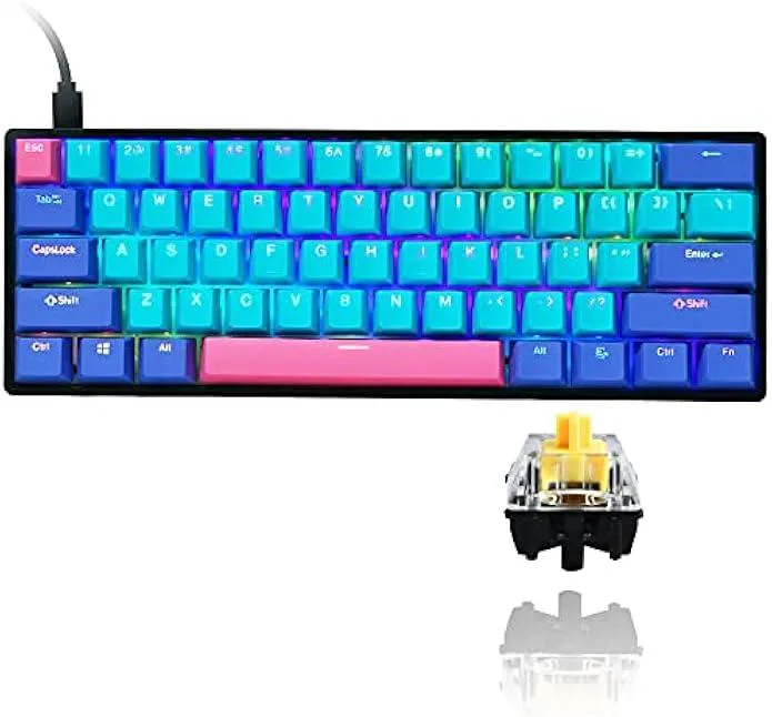 Compact 60 percent mechanical keyboard with translucent Joker keycaps and RGB backlighting