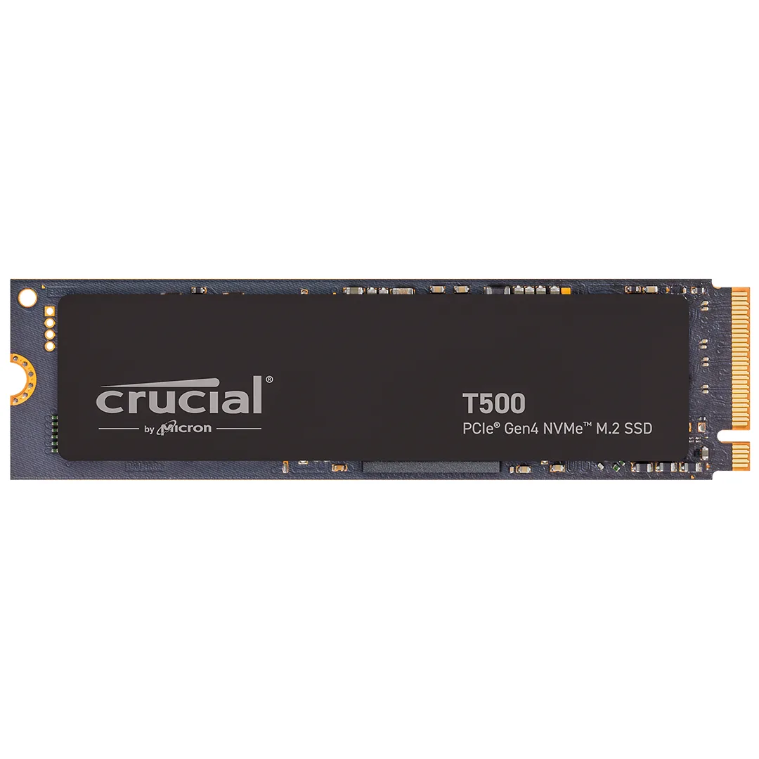 Crucial T500 2TB M.2 2280 internal SSD, black circuit board with silver label