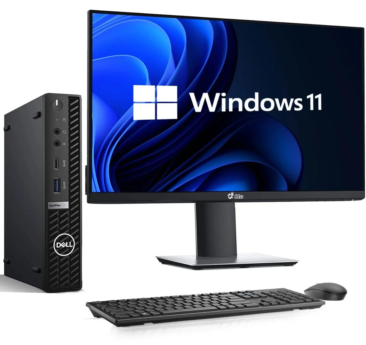 Black Dell OptiPlex 7080 SFF desktop with 24 inch monitor keyboard and mouse
