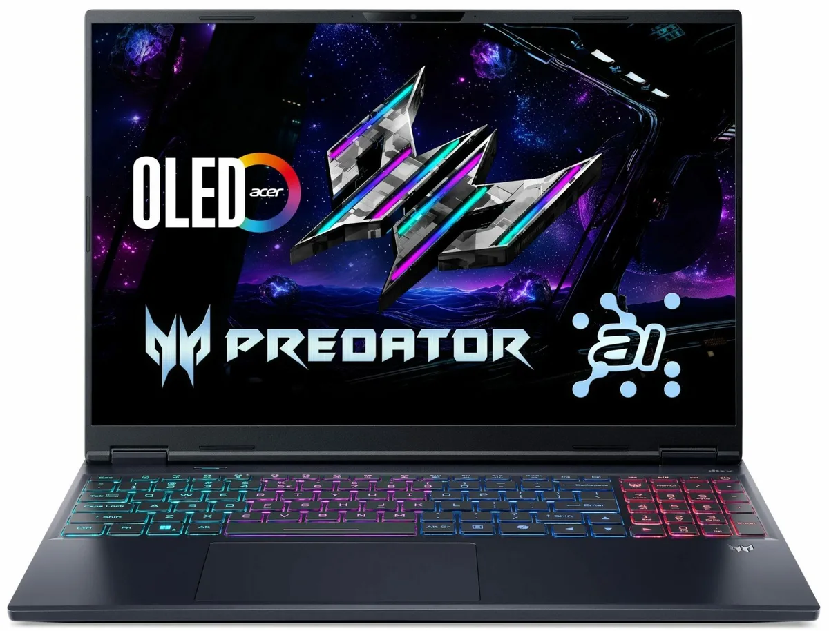Black 16 inch gaming laptop with OLED display