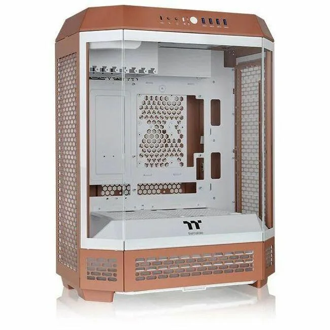 Thermaltake Tower 600 mid-tower case in Mocha Mousse with octagonal shape and three tempered glass panels