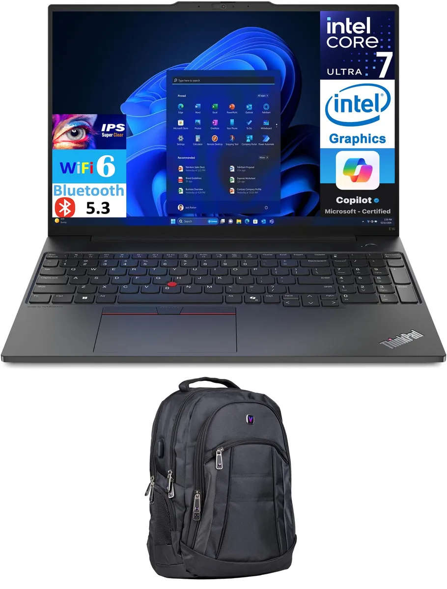 Black 16 inch laptop with matching backpack