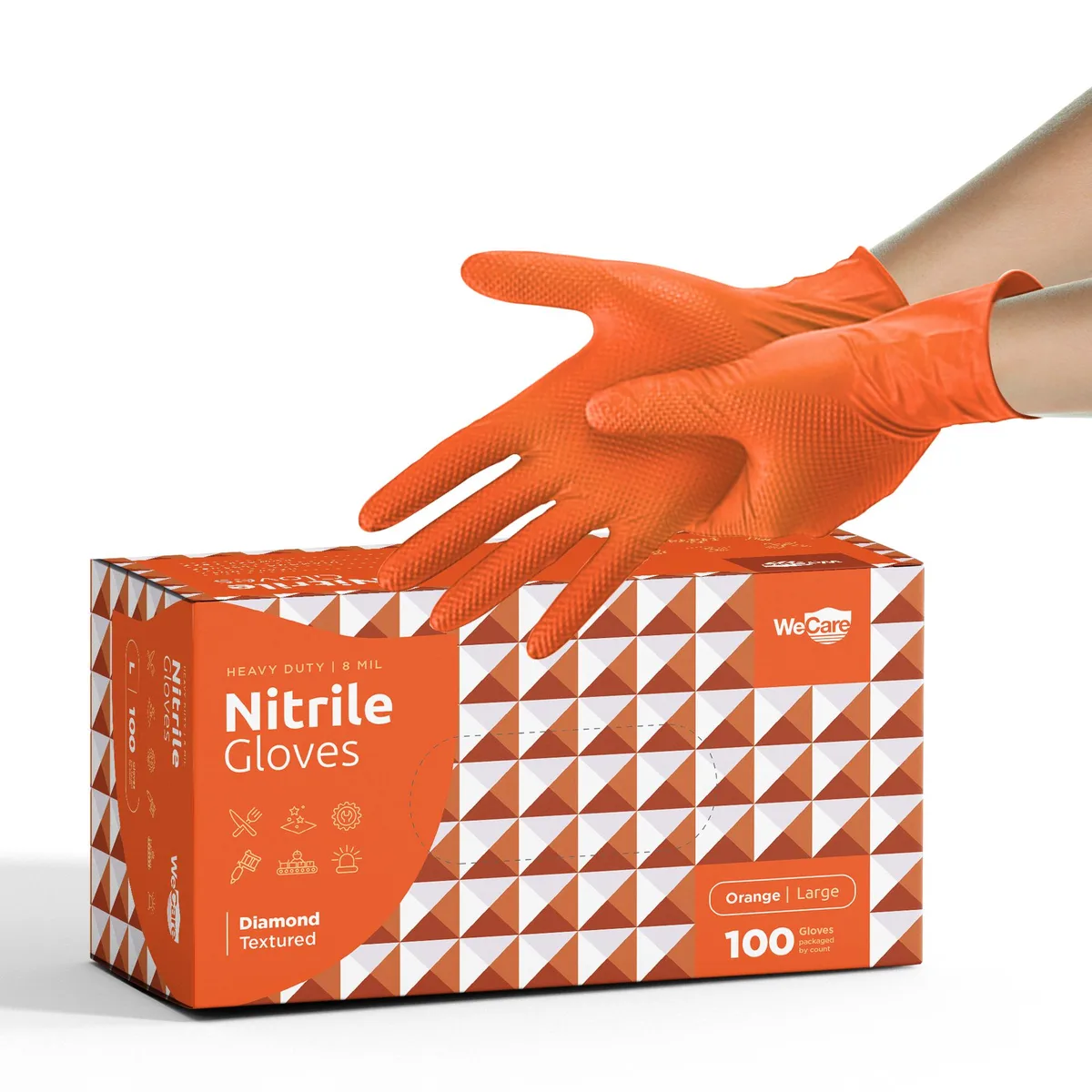 WeCare WeCare Diamond Texture Gloves Orange Large 100 Count — снимка на продукта