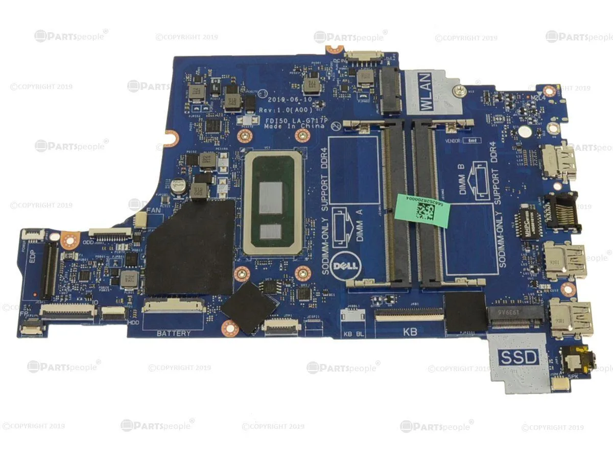 Green Dell Vostro 3490 laptop motherboard with onboard Intel Core i5 1.6GHz CPU