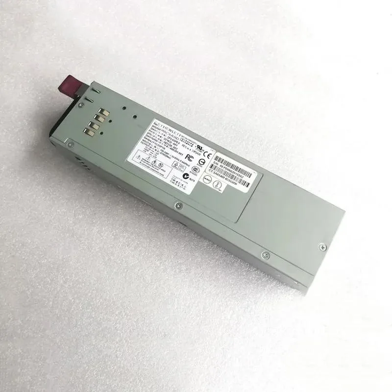 Rectangular metal server power supply unit with fan grille and power connector