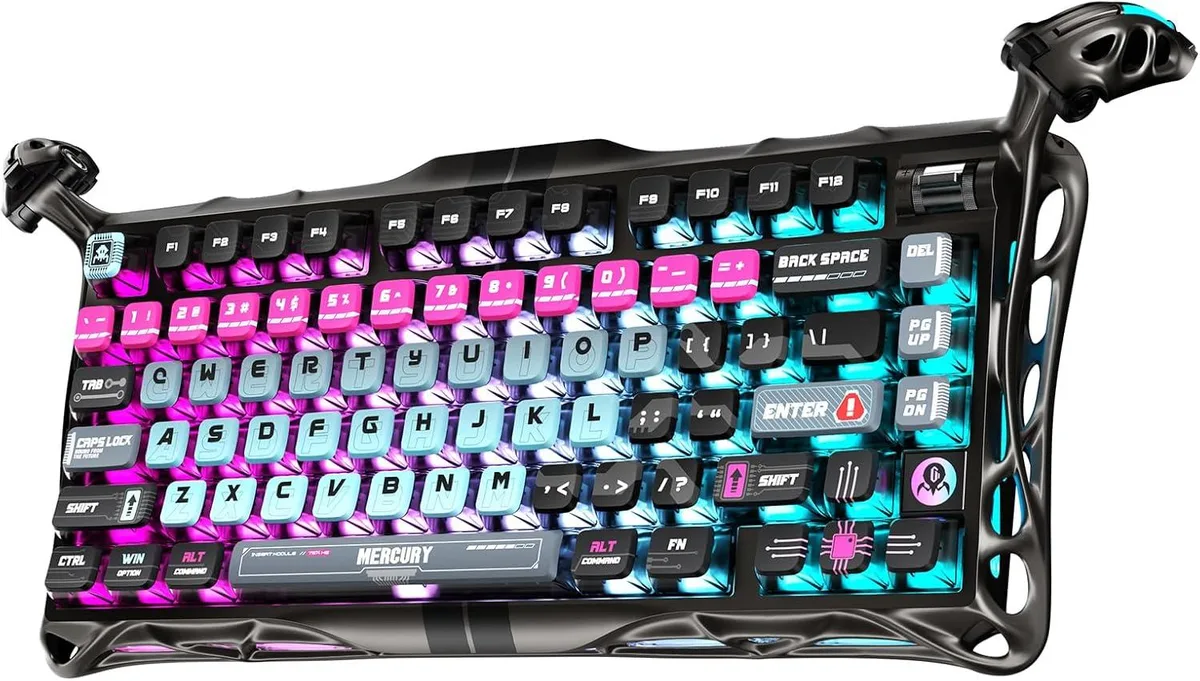 Hand-painted 75% keyboard with aluminium frame and side RGB band